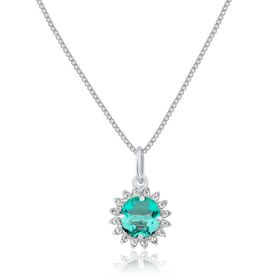 Imagem do produto Colar com pingente redondo cristal verde cravejado de zircônias em prata 925