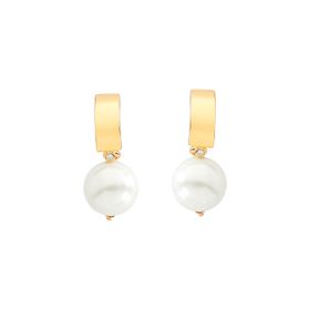 Imagem do produto Brinco Retangular Pendente Pérola e Ponto de Luz Folheado a Ouro 18K