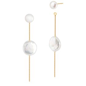 Imagem do produto Brinco Dois em 1 Pérola e Fio Pérola Moeda Folheado a Ouro 18K