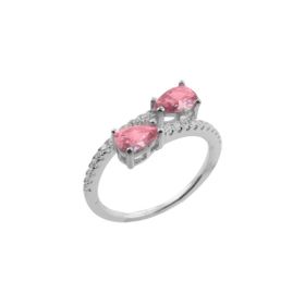Imagem do produto Anel Dois Cristais Rosa Cravejado de Zircônia Prata 925
