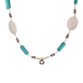 Imagem do produto Colar Turquesa e Quartzo Rosa Folheado a Ouro 18K