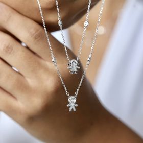 Imagem do produto Colar com Dois Pontos de Luz e Pingente Menino Cravejado de Zircônias Prata 925