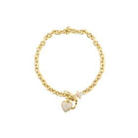 Imagem do produto Pulseira Elos com Pingente de Coração Cravejado de Zircônias Folheado a Ouro 18K