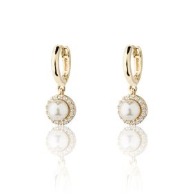 Imagem do produto Brinco Argola com Fecho em Click Pingente Pérola Cravejado de Zircônias Folheado a Ouro 18K