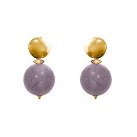 Imagem do produto Brinco com Base Redonda e Pingente Lilás Folheado a Ouro 18K