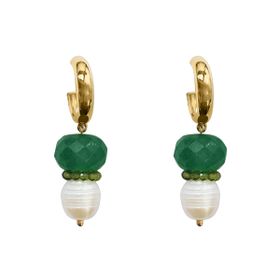Imagem do produto Brinco Argola Com Pingente Verde e Pérola Folheado a Ouro 18K