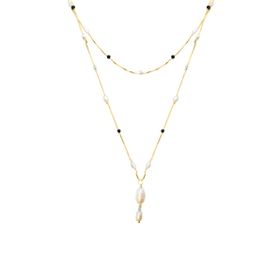 Imagem do produto Colar com Corrente Dupla Pérolas Irregulares e Pedras Azuis Folheado a Ouro 18K