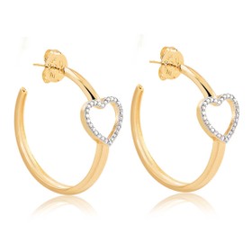 Imagem do produto Brinco Stelle Meia Argola com Coração Vazado Cravejado de Zircônias Folheado a Ouro 18K