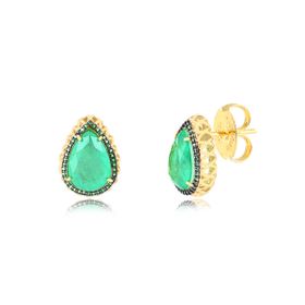 Imagem do produto Brinco Stelle Gota com Cristal Paraíba Cravejado de Zircônias Verdes Folheado a Ouro 18K