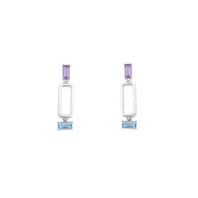 Imagem do produto Brinco Geométrico com Cristais Retangulaes Aqua e Lavanda Prata 925