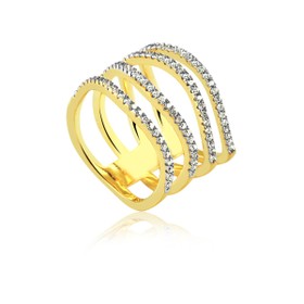 Imagem do produto Anel Stelle com Quatro Aros Cravejados de Zircônias Folheado a Ouro 18K 