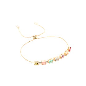 Imagem do produto Pulseira Regulável com Cristais Coloridos Geométricos Folheada a Ouro 18K