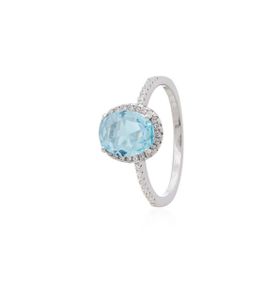 Imagem do produto Anel Cristal Redondo Aqua Prata 925 com Banho de Ródio