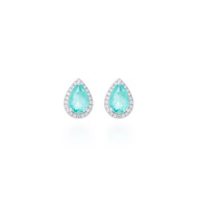 Imagem do produto Brinco Ocean gota com 3 garras cristal verde paraíba com cravação de zircônias pequenas em prata 925