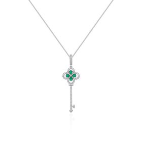 Imagem do produto Colar com Chave com Cristal Esmeralda Cravejada de Zircônias e Banho de Ródio