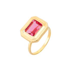 Imagem do produto Anel Quadrado com Cristal Pink e Borda Folheada a Ouro 18K