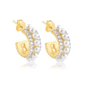 Imagem do produto Brinco Meia Argola com Perolas Folheado a Ouro 18K