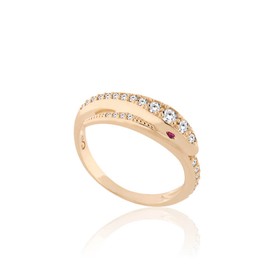 Imagem do produto Anel Irregular com Bordas Cravejadas de Zircônia e Cristal Pink Folheado a Ouro 18K