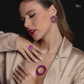 Imagem do produto Brinco colore redondo Ágata rosa pink listrada folheado a ouro 18k