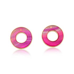Imagem do produto Brinco colore redondo Ágata rosa pink listrada folheado a ouro 18k