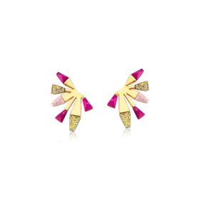 Imagem do produto Brinco Stone Geométrico Drusa Multicolorida e Haulita Pink Folheado a Ouro 18k