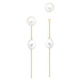 Imagem do produto Brinco 2 em 1 Pérola e Fio com Pérola Natural no Meio Folheado a Ouro 18k