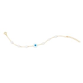 Imagem do produto Pulseira Seis Pérolas Naturais E Olho Grego Folheada a Ouro 18k