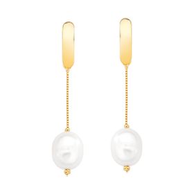 Imagem do produto Brinco Pêndulo Base Lisa e Fio Pérola Natural Folheado a Ouro 18k