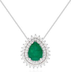 Imagem do produto Colar com Cristal Gota Esmeralda Cravejado de Zircônias Prata 925