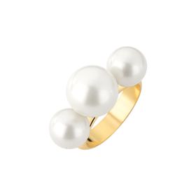 Imagem do produto Anel Três Pérolas com Aro Largo Folheado a Ouro 18k
