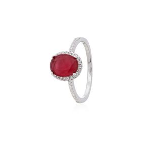Imagem do produto Anel Cristal Rubi Oval e Zircônias em Volta Prata 925