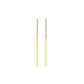 Imagem do produto BRINCO STELLE LONGO PALITO METADE LISO E CRAVEJADO DE ZIRCÔNIAS FOLHE