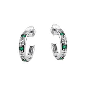 Imagem do produto Brinco meia argola de zircônias com três cristais esmeralda prata 925