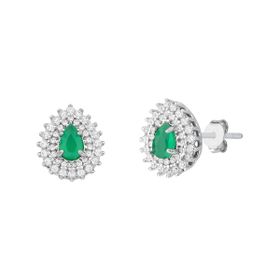 Imagem do produto Brinco cristal esmeralda gota com quatro garras cravejado de zircônias em volta prata 925
