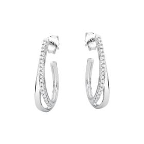 Imagem do produto Brinco meia argola dupla lisa e cravejada de zircônias prata 925