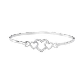 Imagem do produto Pulseira rígida três corações lisos e com zircônias prata 925