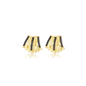 Imagem do produto Brinco argola vazado liso e com zircônias negras folheado a ouro 18k