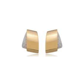 Imagem do produto Brinco com design de vias em sobreposição com zircônias folheado a ouro 18k