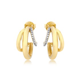Imagem do produto Brinco meia argola com 3 fios e detalhe cravejado de zircônias folheado a ouro 18k