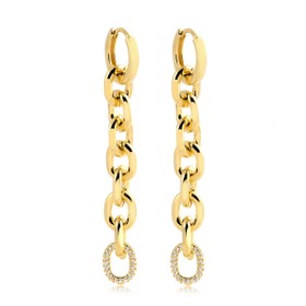 Imagem do produto Brinco argola click com fio de corrente grossa com detalhe no elo cravejado de zircônias folheado a ouro 18k 