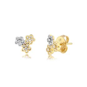 Imagem do produto Brinco com três florzinhas com zircônias folheado a ouro 18k
