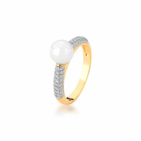 Imagem do produto Anel stelle com pérola e detalhes cravejados de zircônias com aplicação de ródio folheado a ouro 18k