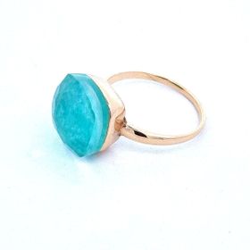 Imagem do produto Anel quadrado aro fino com pedra natural amazonita folheado a ouro 18k