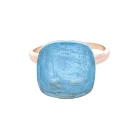 Imagem do produto Anel quadrado aro fino com pedra natural agua marinha folheado a ouro 18k