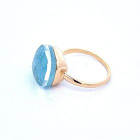 Imagem do produto Anel quadrado aro fino com pedra natural agua marinha folheado a ouro 18k