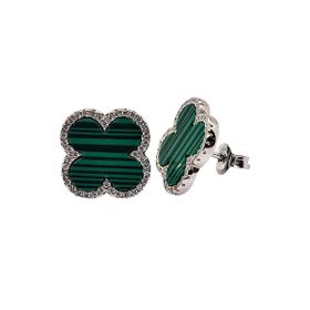 Imagem do produto Brinco cleef malaquita cravejado de zircônias 16mm em prata 925