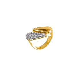 Imagem do produto Anel com detalhe no aro meio aberto liso e cravejado de zircônias folheado a ouro 18k
