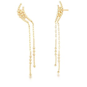 Imagem do produto Brinco ear cuff liso curvo com bolinhas e pendente folheado a ouro 18k