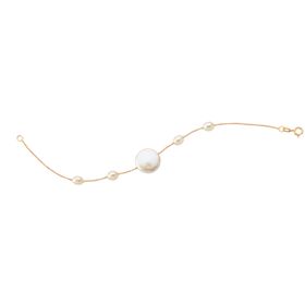 Imagem do produto Pulseira de Pérolas Naturais e Pérola Moeda Central Folheada a Ouro 18k