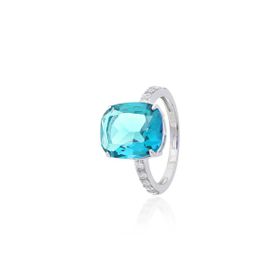 Imagem do produto Anel Cristal Aqua Retangular com Zircônias no Aro Prata 925